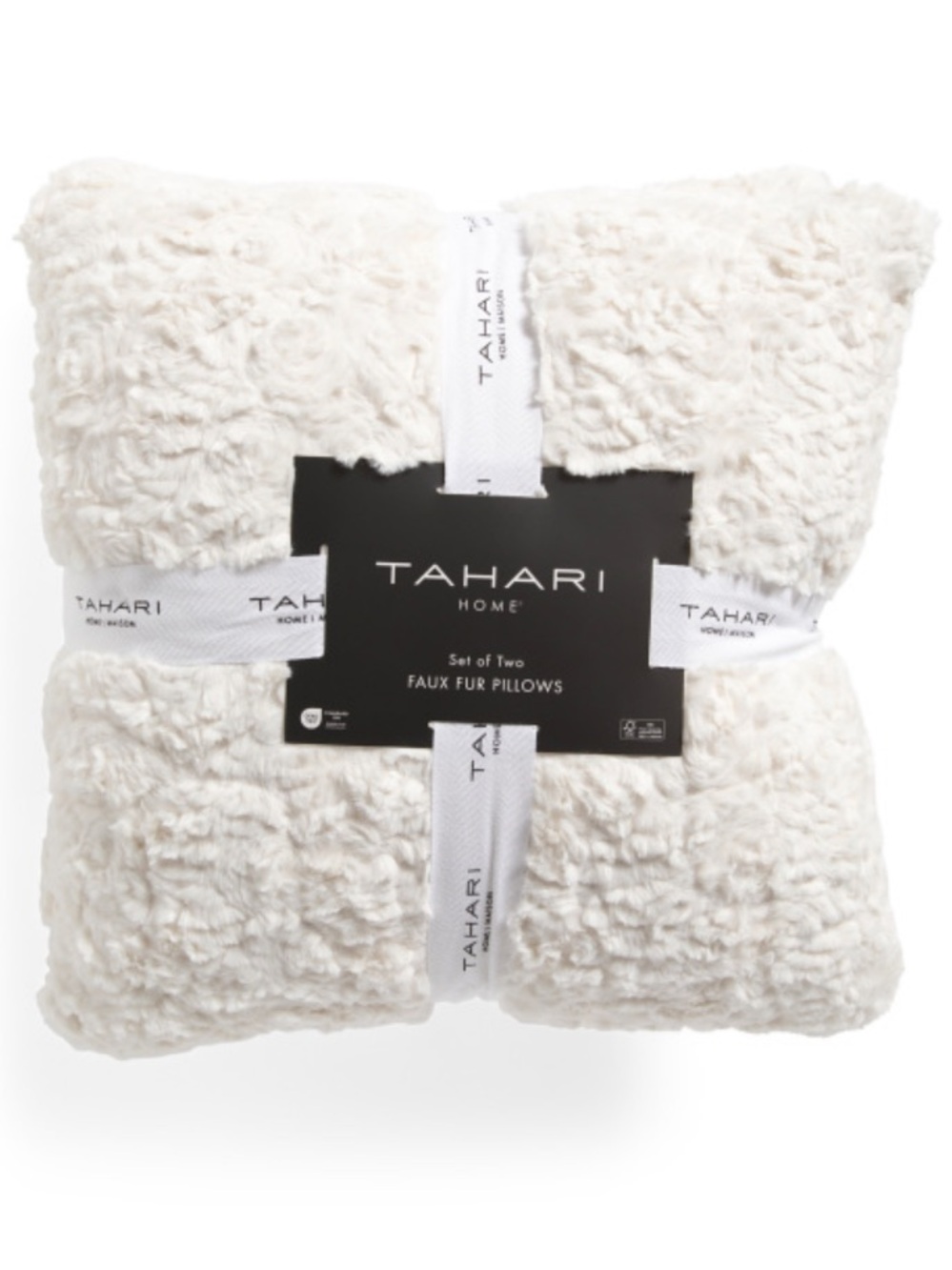 Tahari Cream Faux Fur Decorative Pillow Set